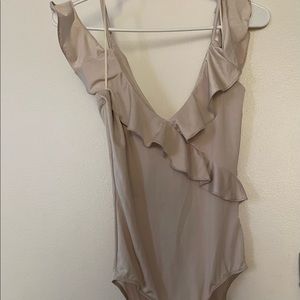 Beige Ruffled Body suit Sz Small
